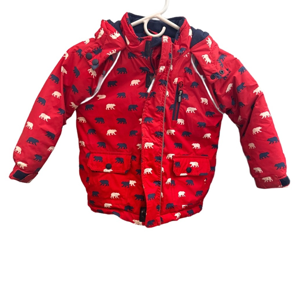 Red Bear Print Puffer Jacket